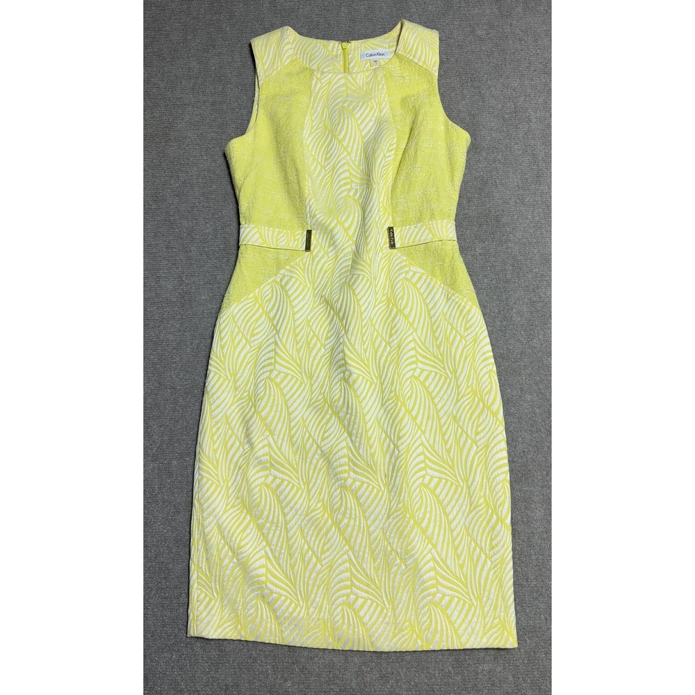 Calvin Klein Dress Womens 4 Sheath Sleeveless Textured Leaf Print Fitted Elegant